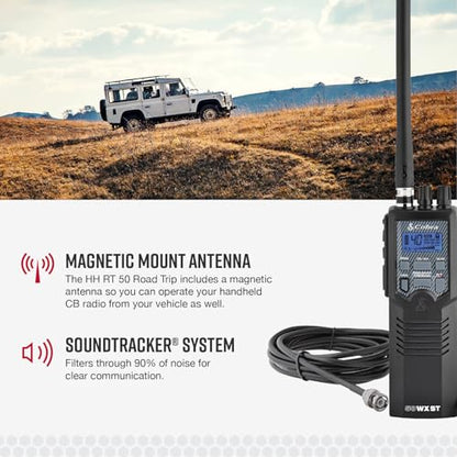 Cobra HHRT50 Road Trip CB Radio - 2-Way Handheld Emergency Radio with Access to Full 40 Channels & NOAA Alerts, Rooftop Magnet Mount Antenna and Omni-Directional Microphone, Black, 6.3" x 2" x 1.75" | 2-Way Handheld Emergency Radio with Access to Full 40