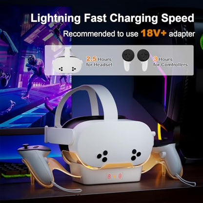 Dobe Charging Dock Station for Oculus Meta Quest 2/3/3S Headset and 2 Controllers，Fast VR Charging Station with LED Light ,Charger Display Stand with 2 Rechargeable Batteries