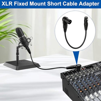 90 Degree Right Angle XLR Cable, 3-Pin Male to Female Short Audio Mic Cord, 25cm/9.84in Noise Reduction Extension for Studio Speaker Mixer