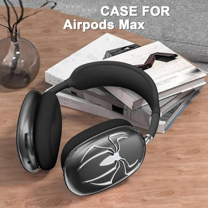 Case Cover for AirPods Max Headphones,Clear Soft Ear Cups Cover Accessories for AirPods Max 2/1 (2026/2024/2020) (Black Case+White Spider) - color: Black Case+White Spider