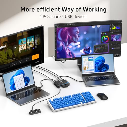 eKL USB 3.2 Switch for 4 Computers, 2 USB-C+2 USB-A 10Gbps Inputs, Share 1 USB-C+3 USB-A Peripherals Like Mouse Keyboard Printer Scanner, with 3.5mm Mic Headphone Jack, Includes 4 Cables & Controller - size: USB3.2 10Gbps 4 in 4 out with desktop controlle