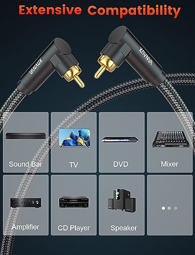VANAUX Subwoofer Cable Double 90 Degree RCA to RCA Audio Stereo Cable Male to Male 24K Gold Plated Connector Nylon Braided Double Shielded Clean Sounding Signal Black/15ft/5m - color: Double 90°Design RCA, size: 15ft/5m