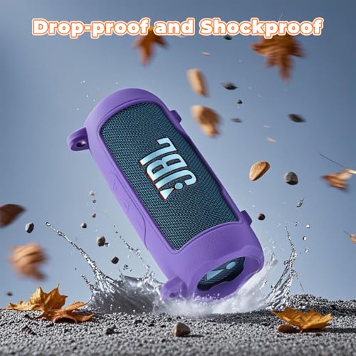 Silicone Cover Compatible with JBL Flip 7 Waterproof Portable Speaker with Shoulder Strap (Purple) - color: Purple