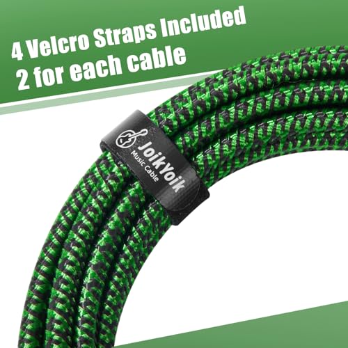 2-Pack 20 Feet Tweed braided 1/4 Inch TS Guitar Cables, Black & Green | Strain relief, Anti-kink, no signal loss, fit electric guitar, bass, amp - color: Green, size: 20ft