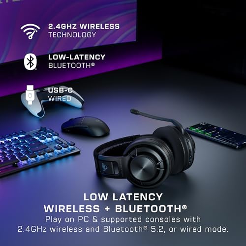 Turtle Beach Atlas Air Wireless Open-Back Headset for PC, PS5, PS4, Mobile | PlayStation, 24-Bit High-Fidelity Audio, Adjustable Mic, Rechargeable 50-Hr Battery, Memory Foam Cushions, Lightweight, Black