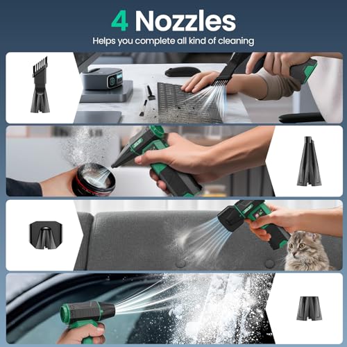 Electric Air Duster Upgraded, 130000RPM Gear Adjustable Compressed Air Duster, 4000mAh Removable Battery, Cordless Air Blower Electric Cleaner Kit for PC/Keyboard/Car, Replaces Compressed Air Cans