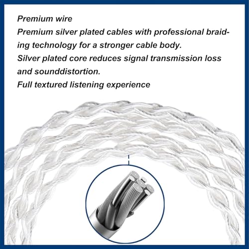 3.5mm Upgraded Detachable Earphone Cable, Silver Plated Copper Wire with Gold Plated Plug Replacement Cable for IE80 IE8i IE80i IE8 IE80S Headphones