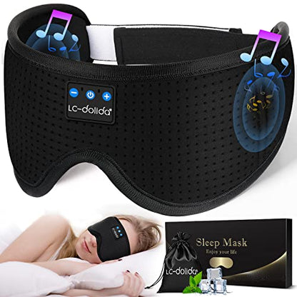 Sleep Headphones Sleep Mask with Bluetooth Headphones, LC-dolida Eye Mask for Sleeping Eye Pillow Sleeping Headphones for Side Sleepers Thin Speaker Cool Gadgets Gifts for Men&Women - color: Black Silk