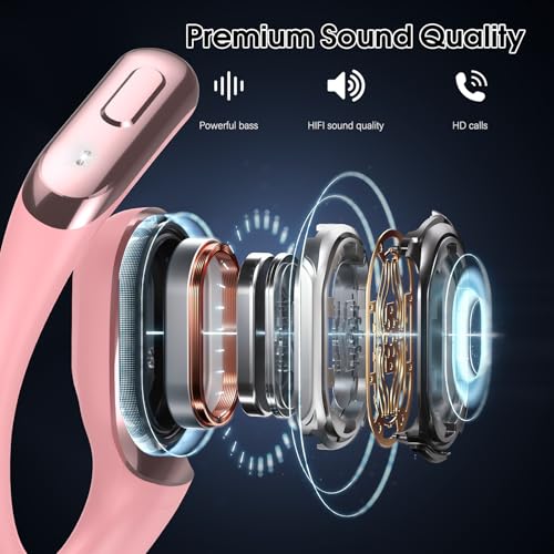 Open Ear Headphones Bluetooth 6.0 Immersive Stereo, 2026 Wireless Sports Earbuds with Wide Area Tap, 45Hrs Lightweight Comfort Ear Buds with ENC Mic, IPX7 Waterproof Earphones for Gym/Running Rose - color: Rose