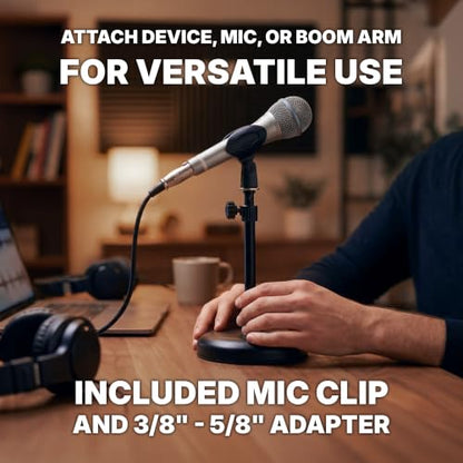 Rockville iStand 7 Adjustable Desktop Stand for iPad/iPhone/Tablet/Phone, 360 Swivel, Mic Clip Included, Perfect for Karaoke, Live Performances, and Presentations | Swappable Mount, Adjustable Height, Includes Mic Clip, 360 Degree Swivel, Desktop, Fits 4.