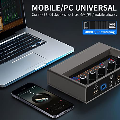 XTUGA USB Audio Interface for PC with Touch Model 16 bit/48 kHz, DSP Effect, 48V Phantom Power XLR Audio Interface for Recording Music, Live Streaming, Q-16