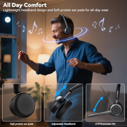 Wireless Headset with Mic for Work, Bluetooth Headset with Microphone(Noise Cancelling), Wireless Headphones with Mic, Mute Button & Charge Base for Work from Home/PC/Call Center/Computer/Zooms/Teams