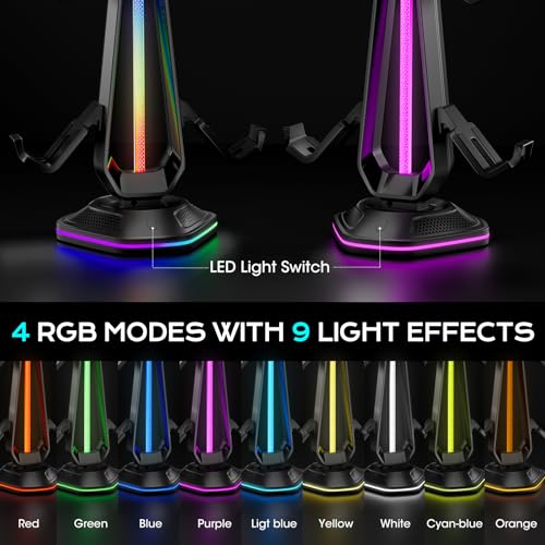 Saitake RGB Controller Stand, Gaming Controller Holder with 9 Light Modes, 2 USB Charging Ports, Headset Stand, Desk Organizer for Xbox PS5 PS4 Switch PC, 4 Controllers & 1 Headphone (Black) - color: Black