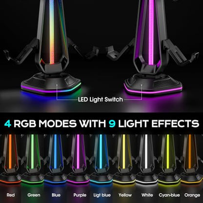 Saitake RGB Controller Stand, Gaming Controller Holder with 9 Light Modes, 2 USB Charging Ports, Headset Stand, Desk Organizer for Xbox PS5 PS4 Switch PC, 4 Controllers & 1 Headphone (Black) - color: Black