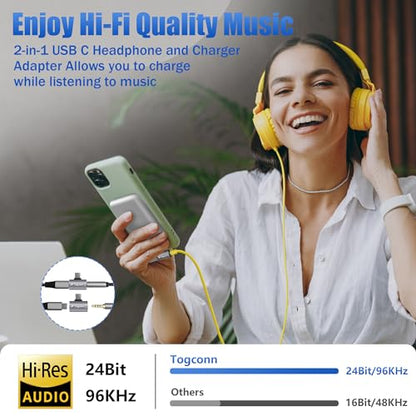 USB C to 3.5mm Aux Headphone and Charger Adapter Splitter, 2 in 1 USB Type C Male to Aux Audio Jack with PD 60W Fast Charge Port for iPhone 15 Pro Max, Galaxy S24/23 Ultra, iPad Pro, Pixel 8 - style: USB C PD Charging + 3.5mm Audio