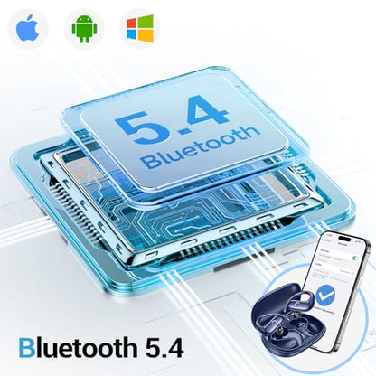 Sport Wireless Earbuds,60Hrs BT5.4 ENC IPX7 Waterproof Earhooks Deep Bass | 14.2mm drivers deliver rich stereo sound. Soft silicone ensures a secure, painless fit for long workouts. - color: Blue