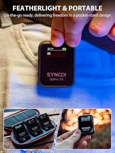 SYNCO G2(A2) Pro Dual Wireless Lavalier Mic with Charging Case 48KHz 24Bit for Vlogging Live Streaming Interviews Lapel Microphone 656FT for Camera Smartphone Tablet | 48kHz/24-bit audio, 656ft wireless range, noise reduction for cameras, phones and table
