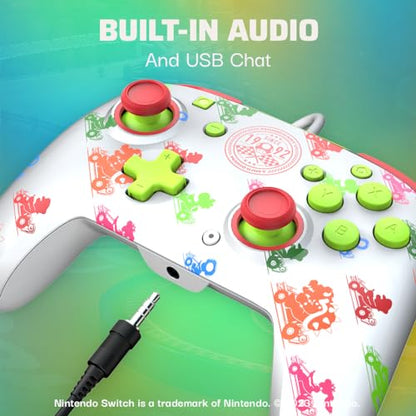 PDP REMATCH Enhanced Wired Controller, Officially Licensed for Nintendo Switch, Switch Lite & Switch - OLED Model, Nintendo Switch 2, Compatible Gamepad, Customizable Programmable Buttons, Super Mario Kart Racers (Multicolor) - color: Mario Kart Racers