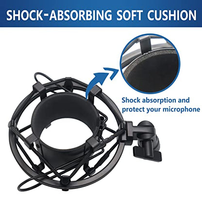 SUUNTOK Shock Mount Microphone Holder Anti-Vibration Suspension Shock Mount Holder Clip for 47mm-53mm Diameter Condenser Mic Like AT2020, AKG P120, Rode NT1A, TLM102 (Black)