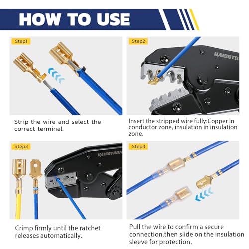 haisstronica 360 PCS Brass Open Barrel Spade Connector, 3 Widths | Dual-Crimp Wings for Wire and Insulation Grip, 2.8/4.8/6.3mm, Auto, Trailer and Marine Wiring, Speaker Wire Connectors - size: 360
