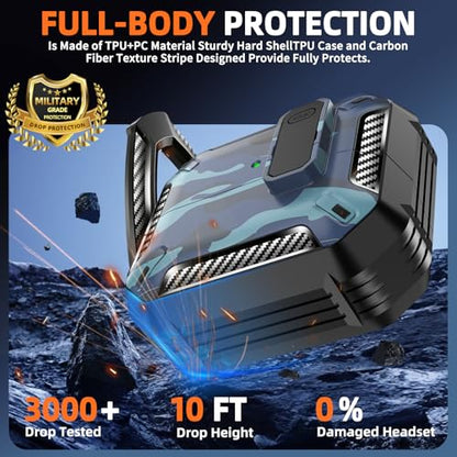Safety Lock Case for Samsung Galaxy Buds3 FE/3/3 Pro (C-Blue) | with Secure Lock Clip & Cleaning kit Full Body Shockproof Carbon Fiber Protection Design - color: B-C-Blue
