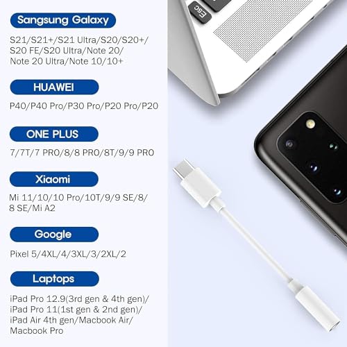 USB Type C to 3.5mm Headphone Jack Adapter 2 Pack | Compatible with iPhone 17 16 15 Pro/Pro Max/Plus, Compatible with Samsung Galaxy S26/S25/S24/S23/S22/S21 Ultra