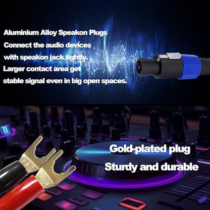 Y Spade Plug to Speakon Speaker Cable Wire Cord, Male Speakon to 2Y Spade Plug Connector Adapter Audiophile OFC HiFi Speaker Audio Cord for Amplifier Subwoofer Audio System -6.6FT/2M