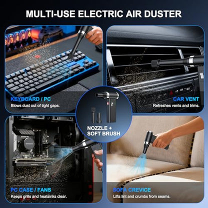 Mini Ultra-Slim Electric Compressed Air Duster 150,000RPM Super Power, Rechargeable Cordless Air Duster, Powerful Airflow for Computer, Keyboard, Outdoor, House and Car