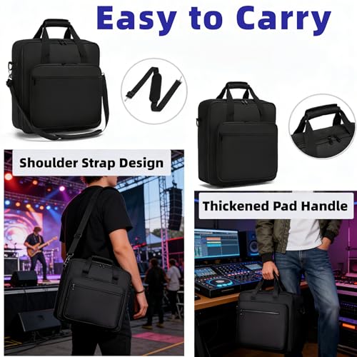 DJ Controller Case Gig Bag, Padded Nylon Audio Mixer Travel Case with Removable Strap - Compatible with Rodecaster Pro II, TC Helicon GoXLR, MG10XU 10 Channel Mixer Board (15.4" x 15" x 5.1")