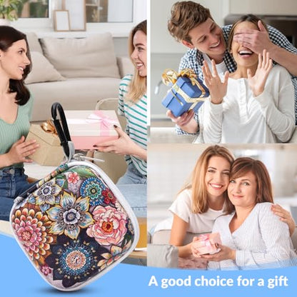Unique Patterned Portable EVA Earbud Case with Carabiner | Printed Earbud Holder With Sturdy Carabiner, Multi-Use Storage For Earphones, Headphones, SD Cards & Small Electronic Chips - color: Flower bed