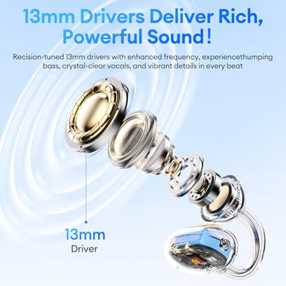 2 in 1 Clip on Open Ear Headphones Wireless Earbuds, 0 Delay Bluetooth 6.0, Ultra-long 140H Play, Auto L-R Recognition Touch Control, Hybrid Noise Reduction for Work Fitness Daily Use, Ctbuds Black - color: A-Black