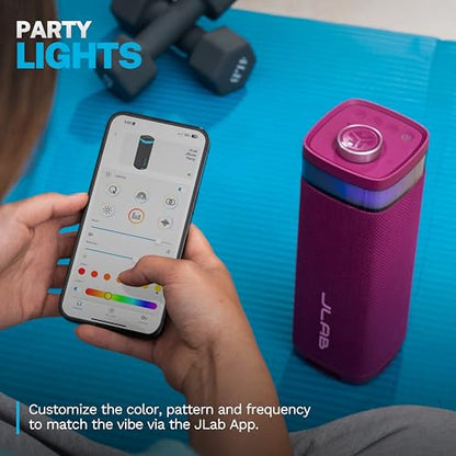 JLab, JBuds Party, Portable Bluetooth Speaker, Waterproof Outdoor Speaker, RGB Lighting, Multi-Speaker Connect, Mulberry - color: Mulberry