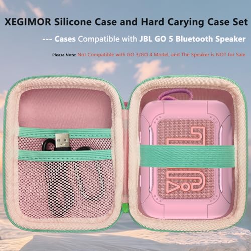 Silicone Cover and Hard Carrying Case for JBL Go 5 Bluetooth Speaker | Protective Cases for Go 5 Speaker Accessories, Scratch-Resistant and Drop-Proof Cover (Pink) - color: Pink
