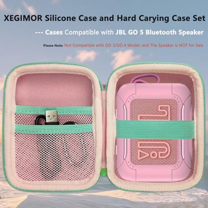Silicone Cover and Hard Carrying Case for JBL Go 5 Bluetooth Speaker | Protective Cases for Go 5 Speaker Accessories, Scratch-Resistant and Drop-Proof Cover (Pink) - color: Pink