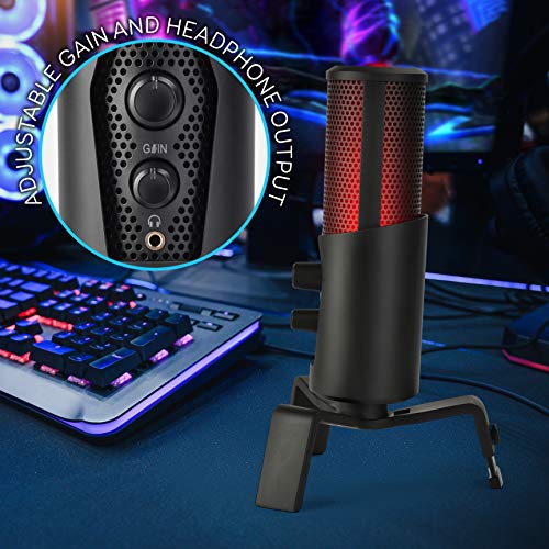 USB Microphone Selectable Pickup Pattern-4 in 1 Polar Pattern Selector Audio Cardioid Condenser Mic w/LED Effect Lights, Podcast Recording Kit for Gaming Streaming Podcasting Studio-Pyle PDMIUSBMT300