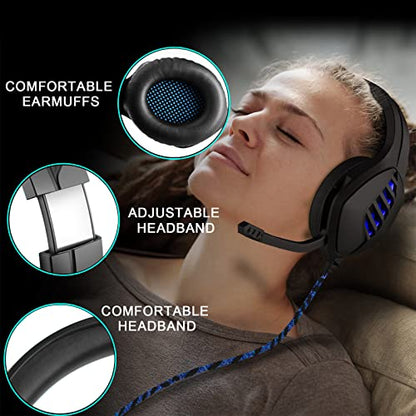 Gaming Headset with Microphone - for PC, PS4, PS5, Xbox One, Xbox Series X|S - 3.5mm Jack Gamer Headphone with Noise Canceling Mic - Black&Blue - color: Black&Blue