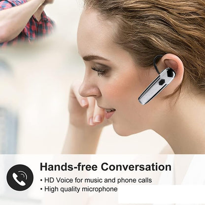Bluetooth Headset V5.3 Single-Ear Earpiece with Wireless Microphone 48H Battery, Bluetooth Earpiece - Handsfree for Driving/Truck Drivers, Compatible with iPhone, Android, Samsung - color: Silver-Gray-Black