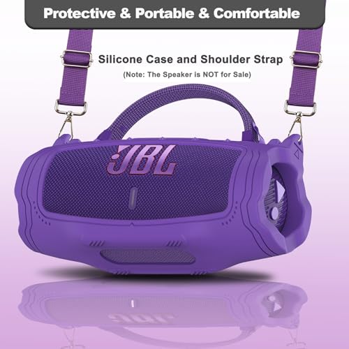 JCHPINE Silicone Cover and Carrying Case for JBL Charge 6 Bluetooth Speaker | Accessories for JBL Charge 6 AI Sound Bluetooth Speaker Protective Cases with Shoulder Strap (Purple) - color: Purple