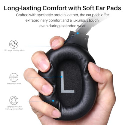 TOZO Hybrid Active Noise Cancelling Headphones, Hi Res Audio | Wireless Over Ear Bluetooth Headset, 60H Playtime, Custom EQ via App Deep Bass Comfort Fit Ear Cups, for Home Office Travel - color: Black