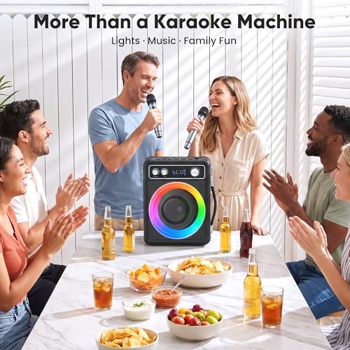 VOSOCO Karaoke Machine, Bluetooth Speaker with 2 Wireless Mics for Adults | 2026 Portable PA System with LED Light, Supports TWS Echo Adjustment TF USB AUX Inputs for Birthday Home Party Outdoor Travel - size: T03-2 MICS