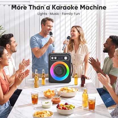 VOSOCO Karaoke Machine, Bluetooth Speaker with 2 Wireless Mics for Adults | 2026 Portable PA System with LED Light, Supports TWS Echo Adjustment TF USB AUX Inputs for Birthday Home Party Outdoor Travel - size: T03-2 MICS