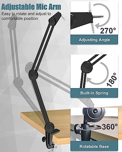 Microphone Boom Arm Stand for Blue Yeti with Shock Mount Foam Cover, Heavy Duty Boom Scissor Arm Stand for Blue Yeti, Broadcasting and Recording