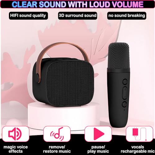Mini Karaoke Machine for Kids & Adult, 4-12 Years Old Girls Christmas Birthday Gift, Karaoke Toys Gifts for Girls Ages 4, 5, 6, 7, 8, 9, 10, 12 +Year Old Birthday Party Black - color: Black