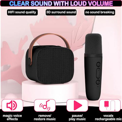 Mini Karaoke Machine for Kids & Adult, 4-12 Years Old Girls Christmas Birthday Gift, Karaoke Toys Gifts for Girls Ages 4, 5, 6, 7, 8, 9, 10, 12 +Year Old Birthday Party Black - color: Black