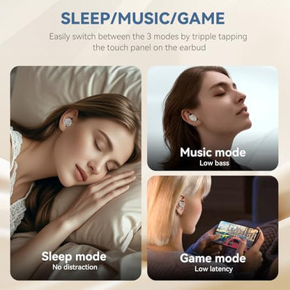 Sleepals Mini - Noise Reduction Sleep Earbuds with Sleep, Game, and Music Modes, Long 7-Hour Playtime, Wireless Bluetooth Streaming, Soft Snug Fit for Side Sleepers (White)
