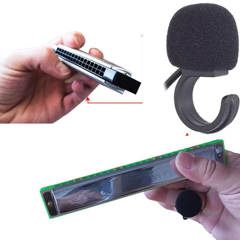 Harmonica Microphone 3.5mm Ring Clip Finger Holder Flute Microphone Wired Wind Instrument Mic for Blues Harmonica Mouth Organ C Flute Zelda Ocarina Soprano Recorder Portable Voice Amplifier