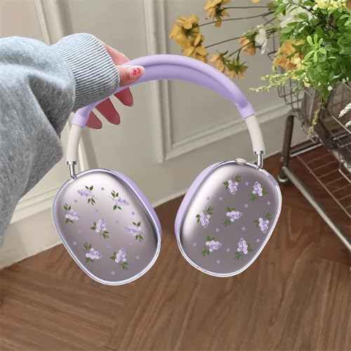 Cute Lavender Flowers Clear Case for Airpods Max Headphones Purple Floral Soft TPU Ear Cups Cover Anti-Scratch Silicone Ear Pad Protective Case 53 Headband Cover for Apple Airpods Max - color: Purple lavender 09