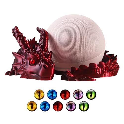 Dragon Holder for Echo Dot 4th/5th Gen, 3D Printed Echo Dot Cover, 5 Color Eye Sets, Originally Designed Echo Dot Stand, Unique Echo Dot Case (Black Red) - color: Black Red