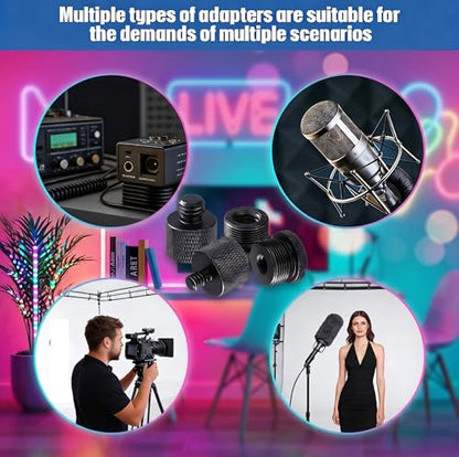 13 PCS Microphone Mount Mic Stand Adapter Parts Set - 3" Extension Tube, Aluminum Alloy 3/8 to 5/8, 1/4 to 5/8 Threaded Screw for Tripod Adapter, Shock Mount, Boom Arm, Projector, Black Anodized