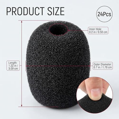 24 Pack High Density Foam Microphone Windscreen Covers, Soft Comfortable Lapel & Headset Mic Protectors, Durable Noise Reduction Shields for Clear Recording Sound